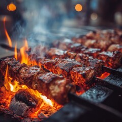 Grilled Meat Skewers over Embers