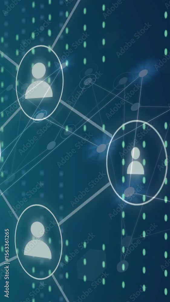 Poster animation of network of people icons over data and communication network