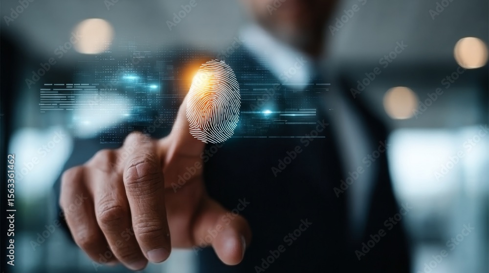 Poster advanced biometric cybersecurity interface for identity verification and data protection strategies
