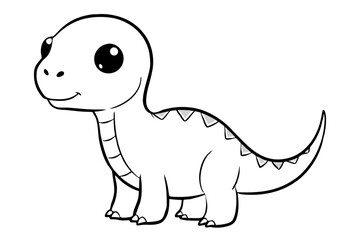 Fototapeta premium Outline drawing of a cartoon dinosaur with eyes and small triangles on its back, standing sideways on a white background