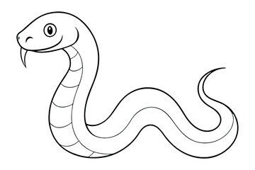 Fototapeta premium An outline drawing of a cartoon snake with a friendly expression and its stinger sticking out, isolated on a white background