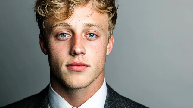 Confident young professional in formal attire with subtle expressions and steady focus