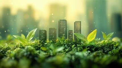 Abstract background with buildings and greenery. Suitable for themes related to sustainable development and ecology.