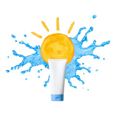 Sun Protection Cream with Splash and Sun Icon