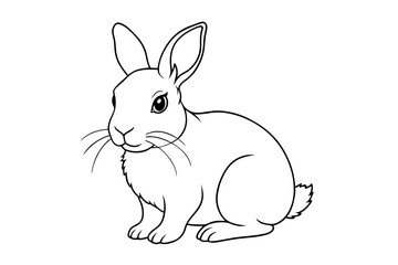 Obraz premium Outline drawing of a cute rabbit with long ears and a fluffy tail, on a white background. Coloring for children