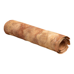 Aged Rolled Map on Isolated Transparent Background