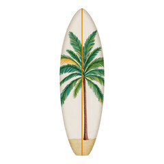 Isolated Palm Tree on Surfboard with Transparent Background