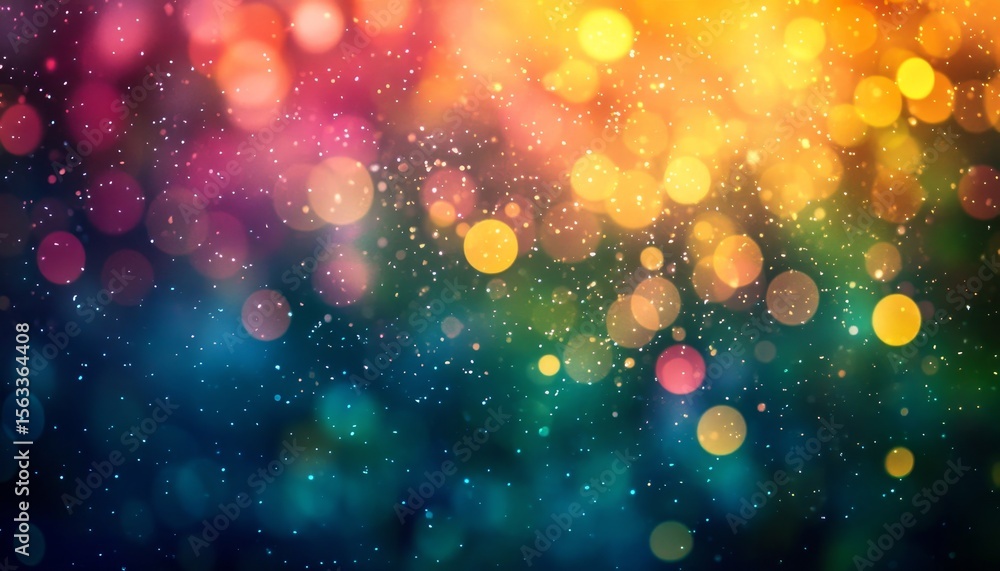 Poster abstract particles in vibrant colors creating a dreamy bokeh backdrop with elegant gradient effects