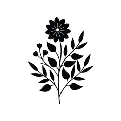 Elegant Black and White Floral Illustration Simple Flower and Leaf Design.Black and white floral illustration. A simple, elegant, and stylized flower bouquet, showcasing a clean, minimalist design.