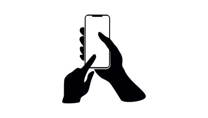 typing on smartphone with two hands, black isolated silhouette