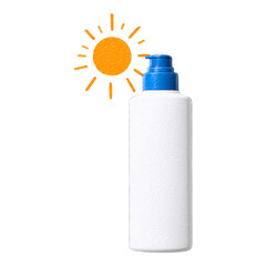 Isolated Transparent Bottle with Blue Cap and Sun