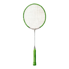 Isolated Transparent Badminton Racket with Green Handle