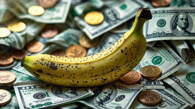 Banana Cash Money Bills Coins Dollar Currency Stack Wealth Scene