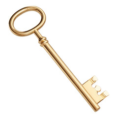 Golden Key on Isolated Transparent Background