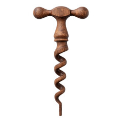 Isolated Wooden Corkscrew on Transparent Background