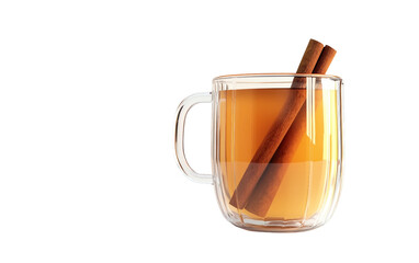 Clear glass mug filled with spiced apple cider and cinnamon sticks highlighting fall beverage traditions isolated on transparent background PNG