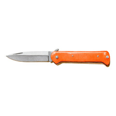 Orange Handle Folding Knife on Isolated Background