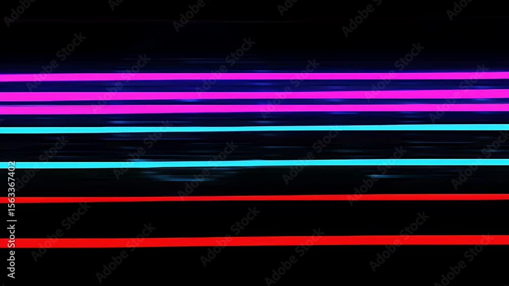 Poster dynamic neon lines streaking across dark background: abstract motion graphics