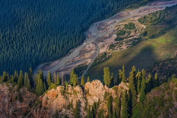 Picturesque landscape with the headwaters of the Chilik River in the mountains of the northern Tien...