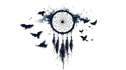 Dreamcatcher with birds, dark style