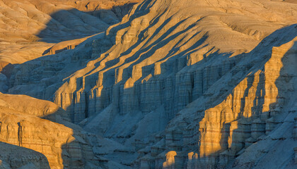 The layered Aktau Mountains in the Altyn Emel National Park in southeastern Kazakhstan