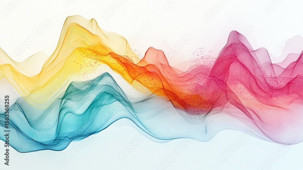 Poster colorful data waves flowing abstractly, representing information and analysis in a modern art style
