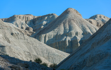 The layered Aktau Mountains in the Altyn Emel National Park in southeastern Kazakhstan