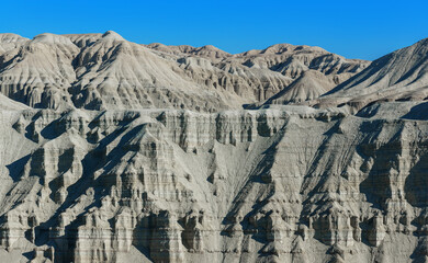 The layered Aktau Mountains in the Altyn Emel National Park in southeastern Kazakhstan