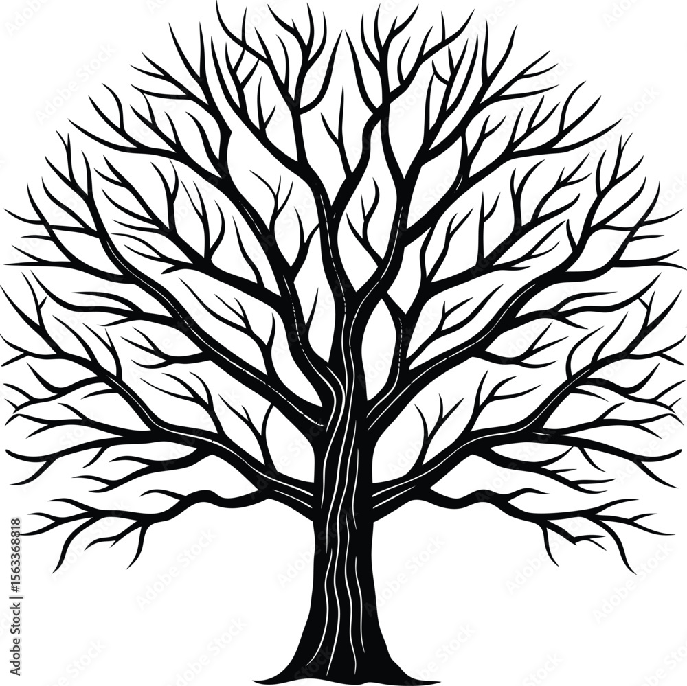Poster tree silhouette vector with roots and branches in nature style