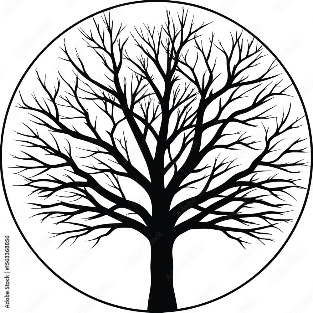 Poster vector silhouette of a tree with branches and leaves in black simple design