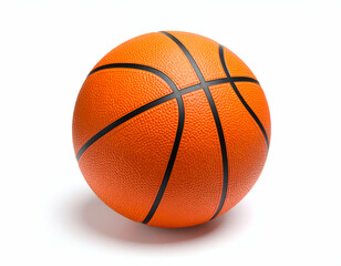 Fototapeta premium A vibrant orange basketball with classic black lines rests on a clean white background, ready for the game.