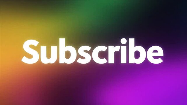 The bold white 'Subscribe' text prominently displays on a vibrant, colorful abstract background, acting as a dynamic call to action for digital con...