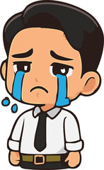 Obraz premium Business man in white shirt sad and crying. cute stylish sticker. Flat Vectors