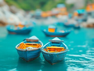selective focus morning in peaceful seaside fishing village