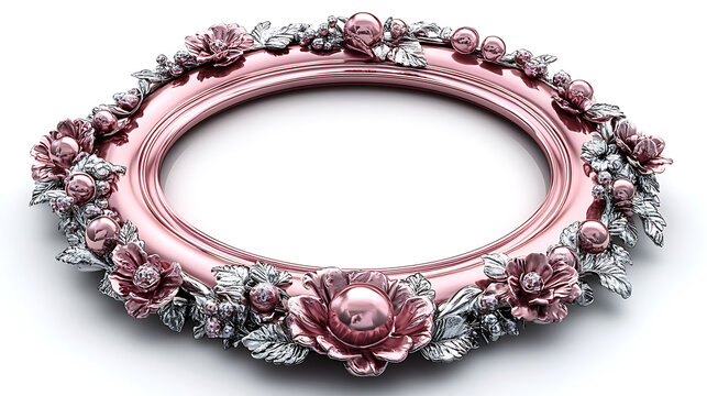 Rose gold oval frame adorned with silver floral embellishments delicate floral border frame