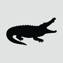 Silhouette crocodile aggressive profile black shape vector illustration