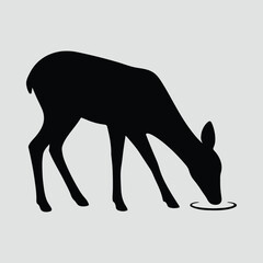 Silhouette deer drinking water monochrome simple wildlife scene vector illustration