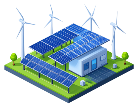 Renewable Energy Setup with Wind and Solar Power, Transparent PNG