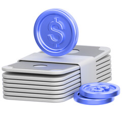 3D icon of a stack of dollar bills and coins	
