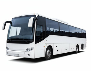 A pristine white passenger bus, a symbol of modern travel, stands isolated on a clean background.