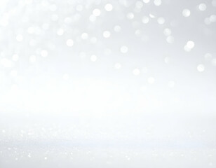 Fototapeta premium Sparkling white glitter and soft bokeh lights create a magical and elegant festive background.