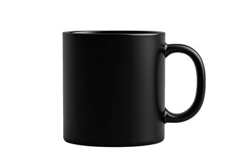 Isolated Black Mug with Handle, Simple Design, Transparent Background, Tableware