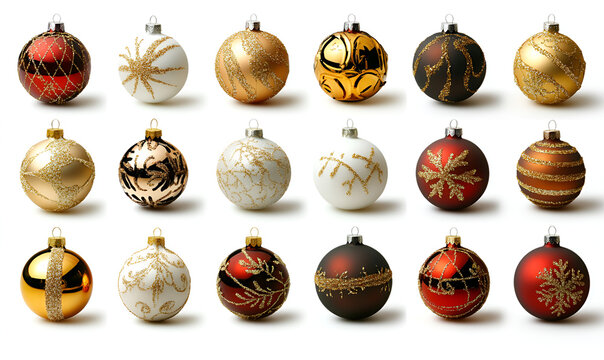 An exquisite array of holiday baubles shimmering with golden glitter and rich seasonal hues.