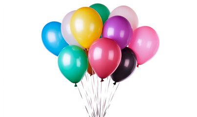Bright and cheerful helium balloons in various colors create a festive atmosphere on a pure white backdrop.