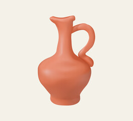 3D Clay Jug with Curved Handle