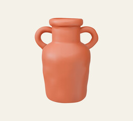 3D Illustration of Clay Pot with Two Handles