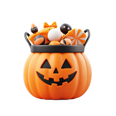 Festive Halloween Pumpkin Candy Bucket Filled with Treats