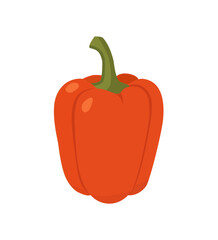 Red bell pepper with green stem, flat hand-drawn vector, bright natural color, smooth texture on white. Perfect for food design, recipe cards, kitchen prints, stickers, planners, digital and print use