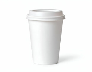 A pristine blank white disposable coffee cup with a lid, isolated and ready for custom branding.