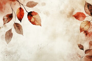 Autumn watercolor illustration. Leaves on an abstract textural background, copy space 